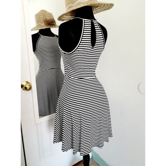 Mossimo Supply Co. Black & White Striped Halter Neck Skater Dress Jr. Size Small - Picture 3 of 10